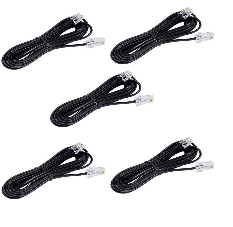 ® RJ11 2C Telephone Wire 2 Meter RJ11 Telephone Modem Line Cable Black (Pack of 5)
