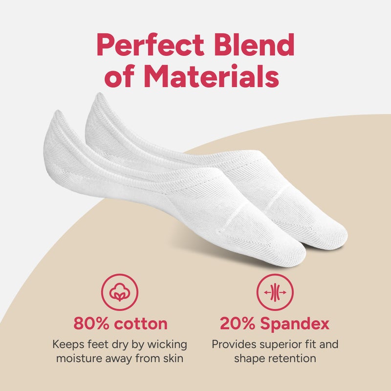 Eedor Women's No Show Socks, Comfy and Breathable Non-Slip, Low Cut Invisible Liner Socks for Casual and Formal Wear, Durable, Soft, Stretchable Fabric - 6 Pairs, Large, Size 8-10 - White - Image 3