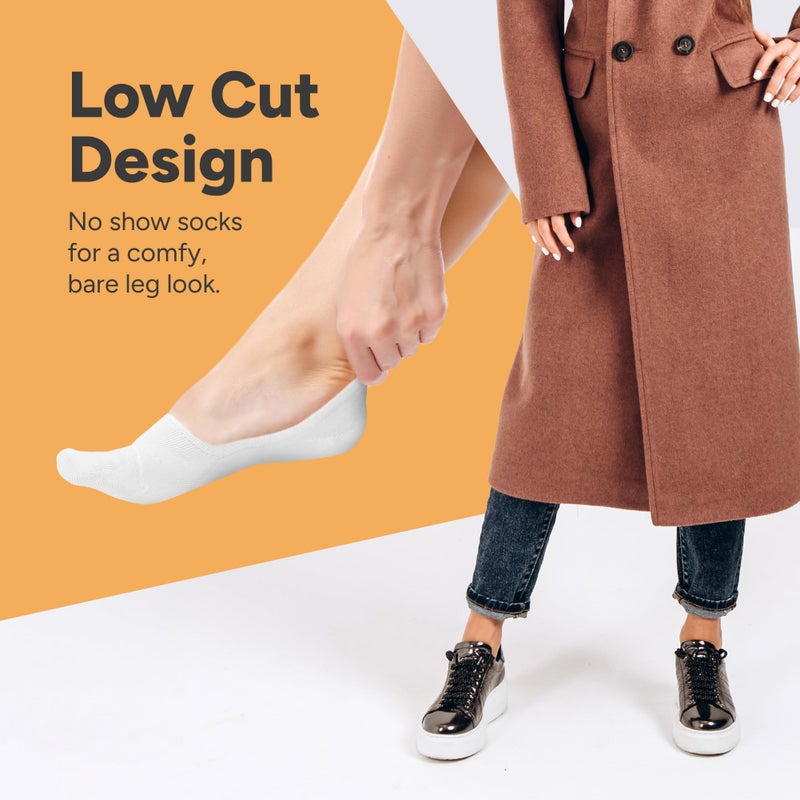 Eedor Women's No Show Socks, Comfy and Breathable Non-Slip, Low Cut Invisible Liner Socks for Casual and Formal Wear, Durable, Soft, Stretchable Fabric - 6 Pairs, Large, Size 8-10 - White - Image 2