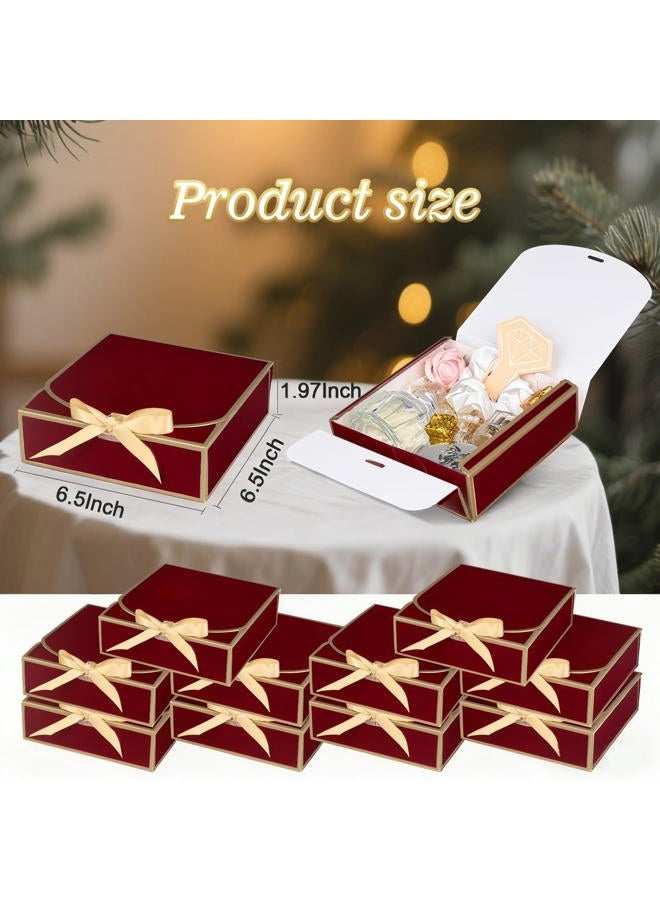 WLUSEAXI 10Pack Small Gift Boxes, 6.5''x6.5''x2'' Red Gift Boxes with Ribbon, Small Boxes for Gifts Birthday Wedding Party Valentine's Day Mother's Day - Image 2