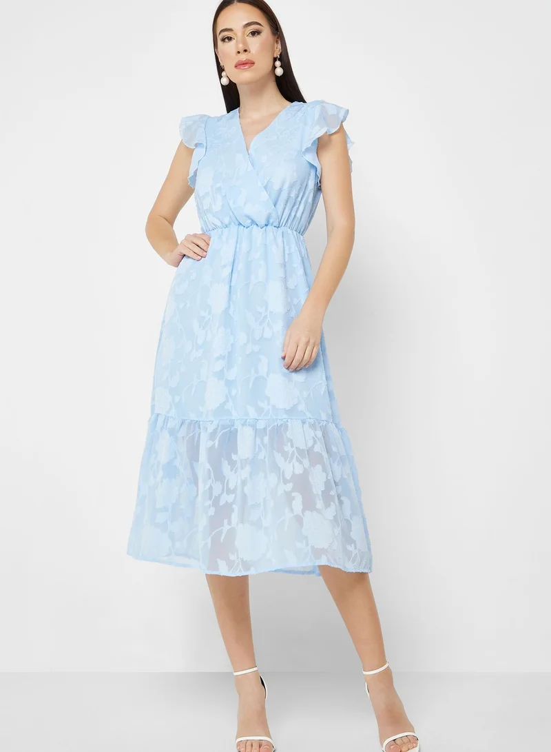 ELLA Floral Textured Frill Sleeve Dress