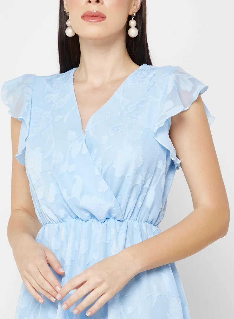 ELLA Floral Textured Frill Sleeve Dress