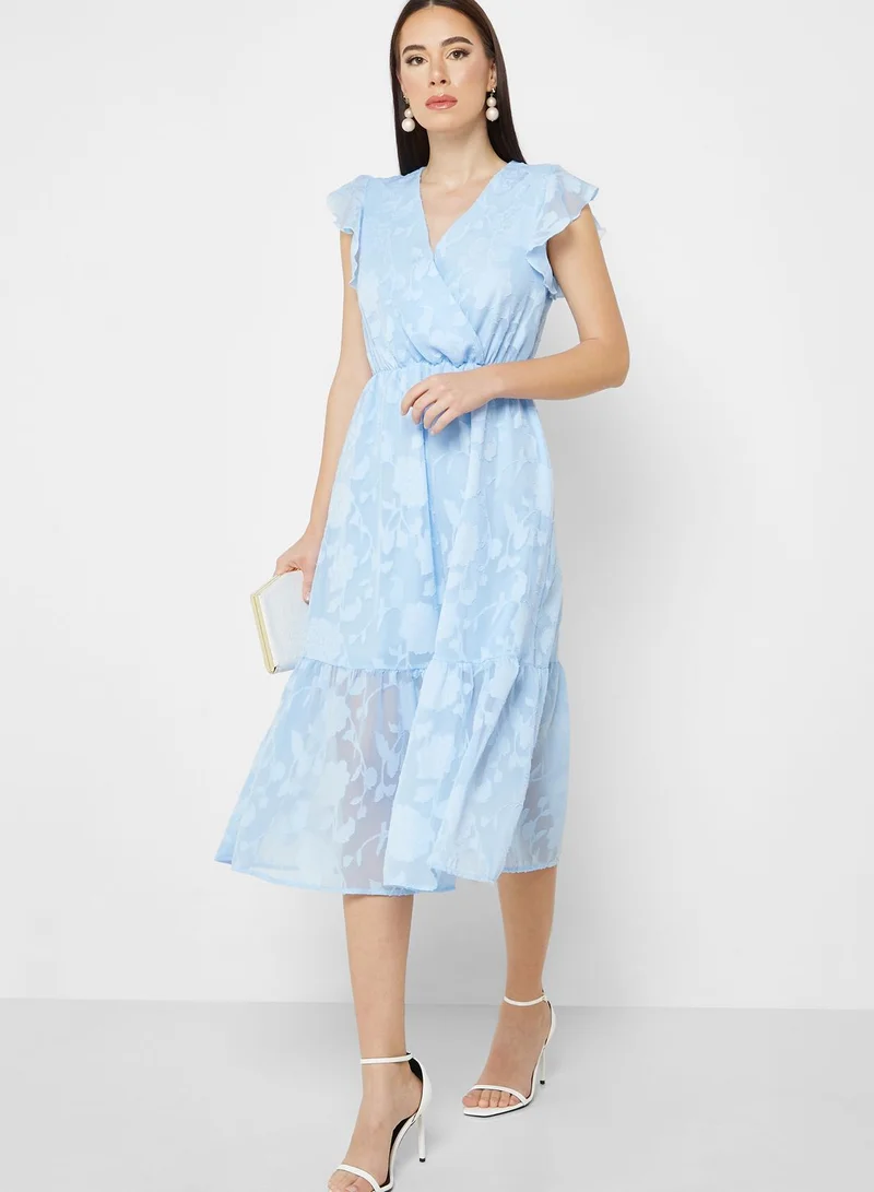 ELLA Floral Textured Frill Sleeve Dress