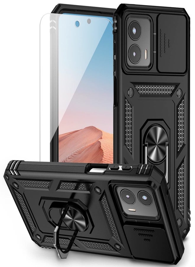 PUSHIMEI for Moto G 5G 2023 Case with Slide Camera Cover HD Screen Protector [Military Grade 16ft. Drop Tested] Magnetic Ring Holder Kickstand Protective Phone Case for Motorola Moto G 5G 2023, Black - Image 1