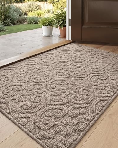 DEXI Front Door Mat Indoor Entrance 24x36 Non Slip Entryway Doormat Dirt Trapper Absorbent Entry Mats for Inside House Patio Porch Light Beige - Image 1