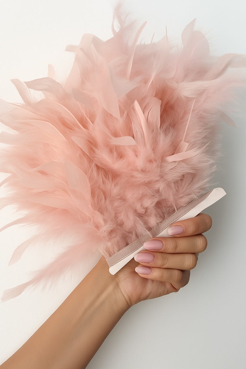 Pale Pink Feather Trim Fringe – 2 Meters | Soft  Style Feather Ribbon for Sewing, Crafts, Costumes, and Decorations – 15cm Height - Image 4
