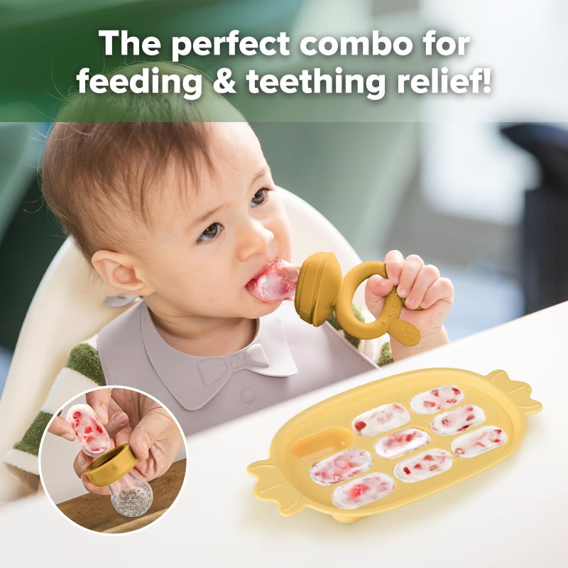 Haakaa Baby Fruit Food Feeder & Silicone Nibble Tray Combo - Breastmilk Popsicle Mold for Baby Cooling Relief, BPA Free Baby Mesh Feeder for Infant Self Feeding - Image 2