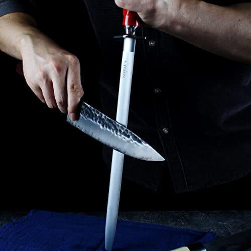KOPALA Sharpening Steel Knife Sharpener Rod Flat 12 Inches Honing Steel for Knives Red - Image 3