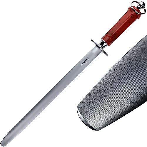 KOPALA Sharpening Steel Knife Sharpener Rod Flat 12 Inches Honing Steel for Knives Red - Image 1