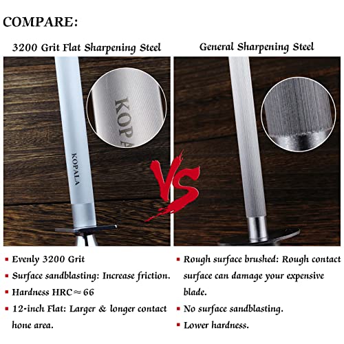 KOPALA Sharpening Steel Knife Sharpener Rod Flat 12 Inches Honing Steel for Knives Red - Image 4