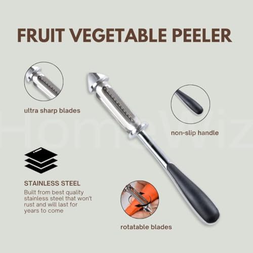 HomeWiz Stainless Steel Kitchen | Food Grade, Durable| Sharp Blades for Effortless Peeling of Fruits and Vegetables | 3 in 1 Multifunctional Julienne Peeler for Kitchen | Salad | (Silver/Black) - Image 4