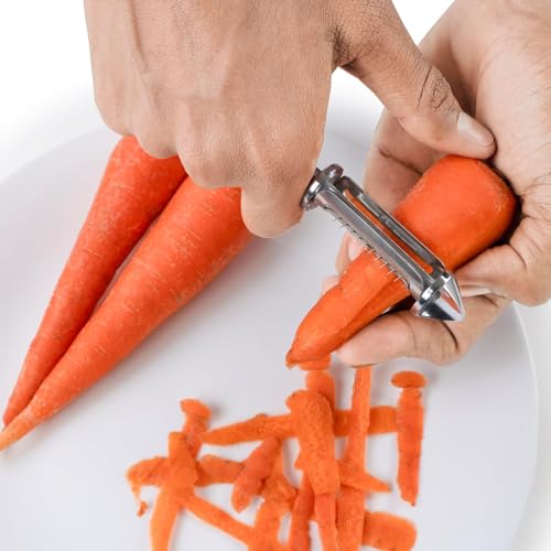 HomeWiz Stainless Steel Kitchen | Food Grade, Durable| Sharp Blades for Effortless Peeling of Fruits and Vegetables | 3 in 1 Multifunctional Julienne Peeler for Kitchen | Salad | (Silver/Black) - Image 3