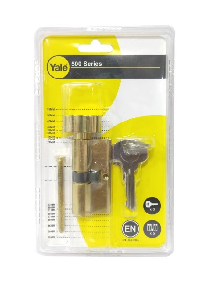 Yale 500 Series Double Euro Profile Cylinder 30mm Polished Brass  Key+Knob, 10-0503-3030-CK-0201 (60mm)  - Image 1