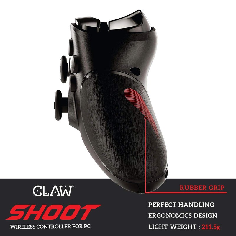 CLAW Shoot Wireless 2.4Ghz USB Gamepad Controller for PC Supports Windows XP/7/8/10 with Rubberized Textured Grip and Dual Vibration Motors (Does not have Bluetooth || Not for Mobile) - Image 2