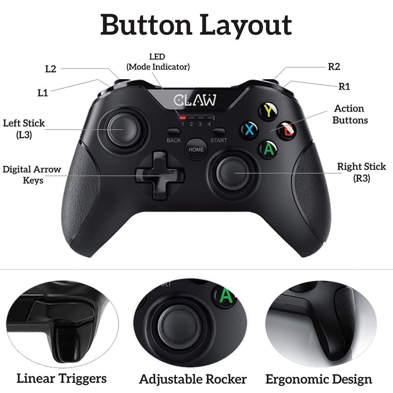 CLAW Shoot Wireless 2.4Ghz USB Gamepad Controller for PC Supports Windows XP/7/8/10 with Rubberized Textured Grip and Dual Vibration Motors (Does not have Bluetooth || Not for Mobile) - Image 3