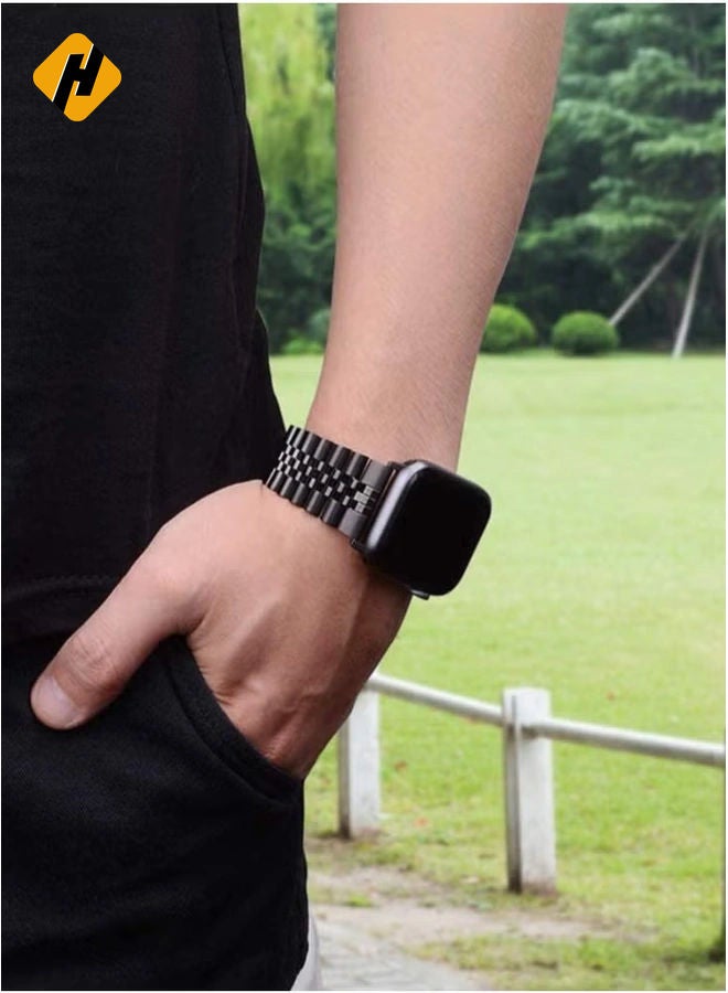 HuHa Replacement Band Compatible with Apple Watch Ultra 49mm 45mm / 44mm / 42mm, Stainless Steel Solid Strap Metal Bracelet for Apple Watch Series 8 7 6 5 4 3 2 SE (Black)  - Image 5