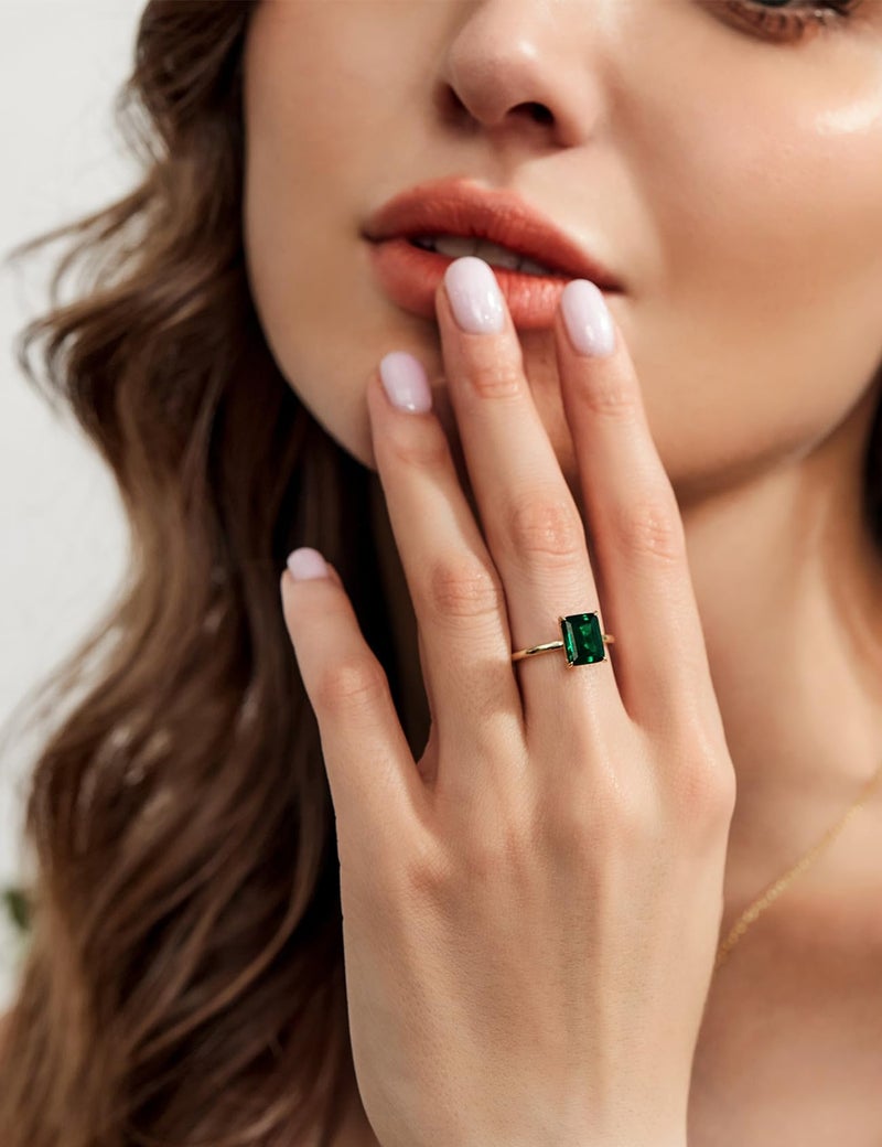 SHINYSO 3CT 925 Sterling Silver Wedding Band for Women Solitaire Created Green Emerald Simple Wedding Band Engagement Promise Rings for Her Size 5-10 (Size 7) - Image 2