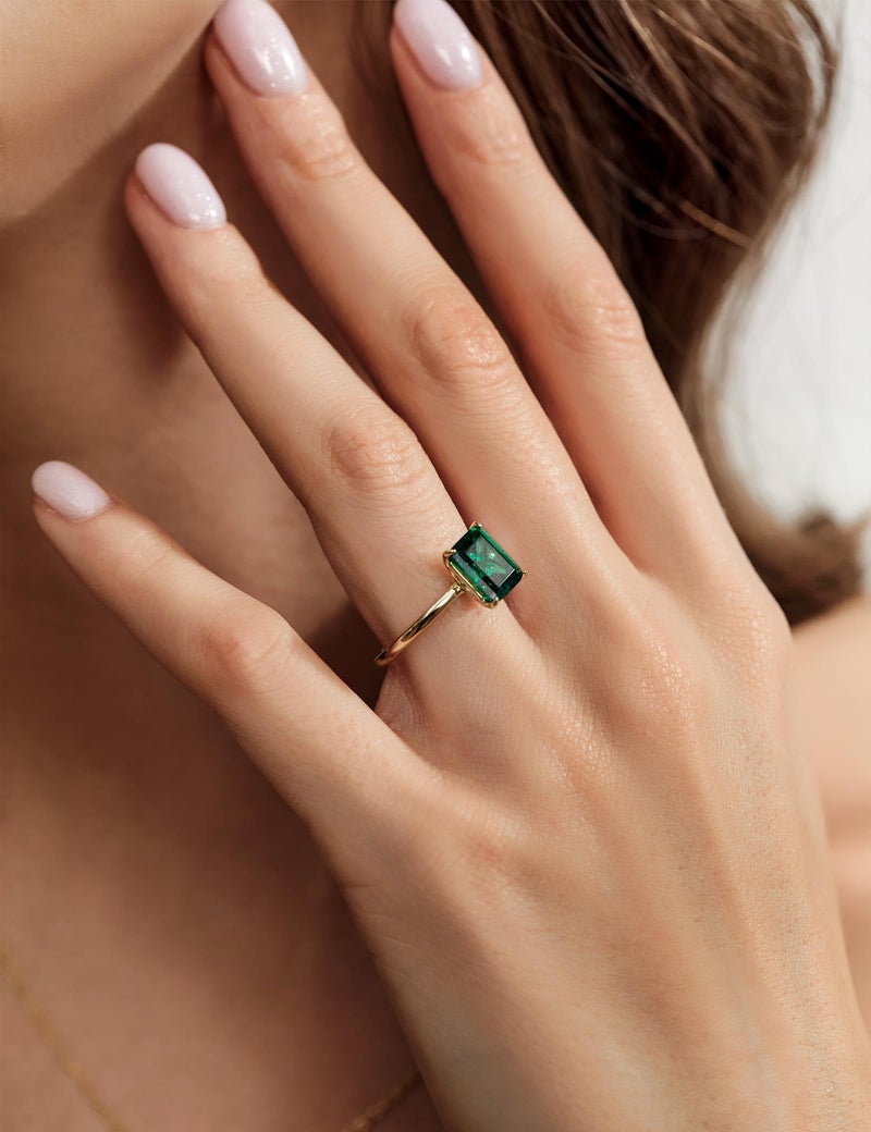 SHINYSO 3CT 925 Sterling Silver Wedding Band for Women Solitaire Created Green Emerald Simple Wedding Band Engagement Promise Rings for Her Size 5-10 (Size 7) - Image 3