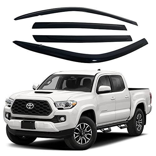 AUTO CLOVER AUTOCLOVER Side Window Visor 4 Piece Set for Toyota Tacoma 2016 2017 2018 2019 2020 2021 2022 2023/ Safe RAIN Out-Channel Guard Deflector (Smoked) - Image 1