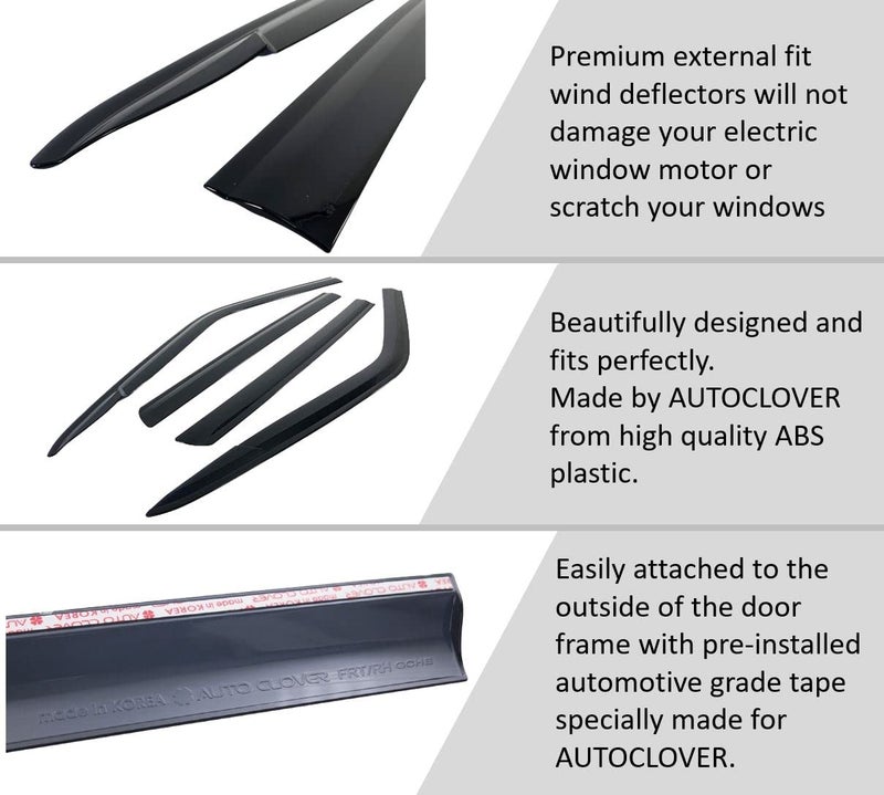 AUTO CLOVER AUTOCLOVER Side Window Visor 4 Piece Set for Toyota Tacoma 2016 2017 2018 2019 2020 2021 2022 2023/ Safe RAIN Out-Channel Guard Deflector (Smoked) - Image 5