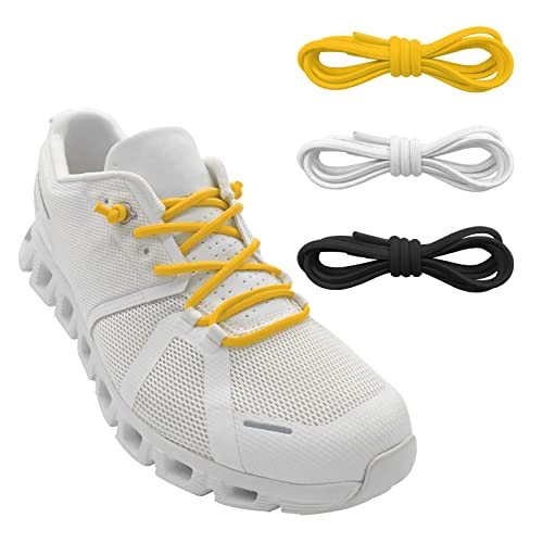 NDTEZUGT 3 Pairs Elastic Shoe Laces Replacement Laces for Running ShoesStretch Oval Strings Replacement Shoestrings for SneakersNo Tie Shoelaces for Kids and Adults BlackWhiteYellow - Image 1