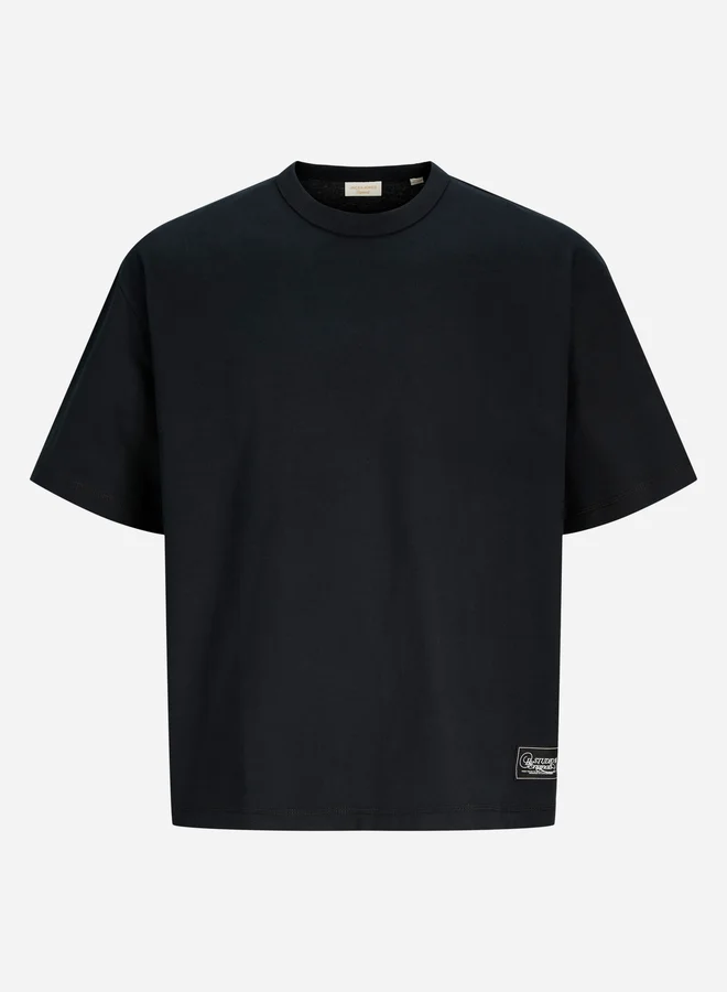 JACK & JONES Black Crew Neck Cotton T-Shirt