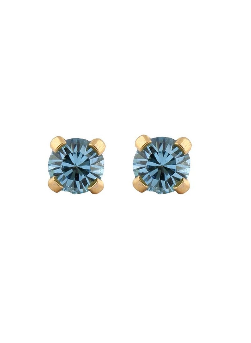 Studex 3MM March Aquamarine Birthstone 24K Pure Gold Plated Ear Studs For Kids  - Image 1