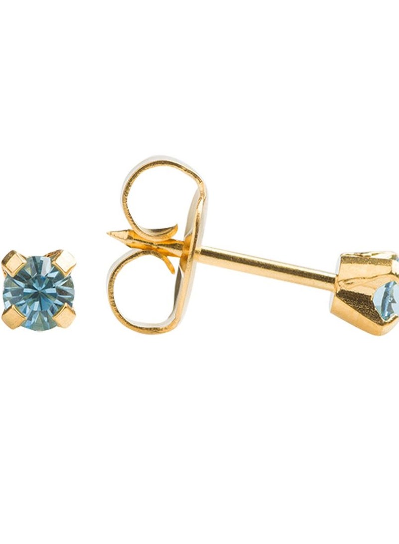 Studex 3MM March Aquamarine Birthstone 24K Pure Gold Plated Ear Studs For Kids  - Image 3