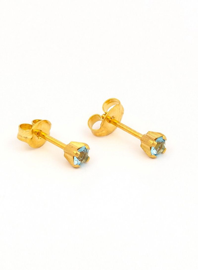 Studex 3MM March Aquamarine Birthstone 24K Pure Gold Plated Ear Studs For Kids  - Image 2