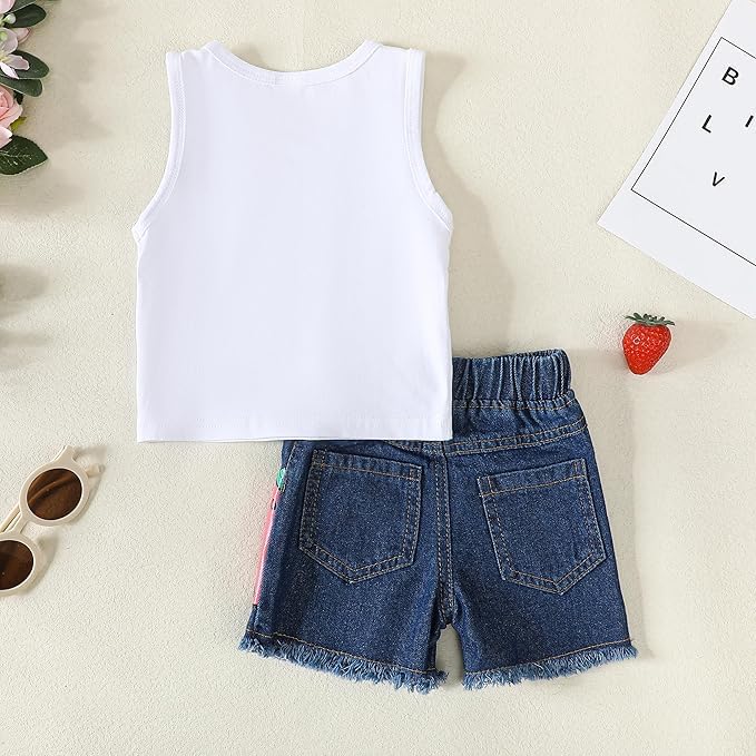 Mikrdoo 2 Years Old Baby Girl Clothes Tank Top Denim Short Set Spring Summer Outfits Baby Girls' Clothing for Toddler 2-3T, Strawberry - Image 5