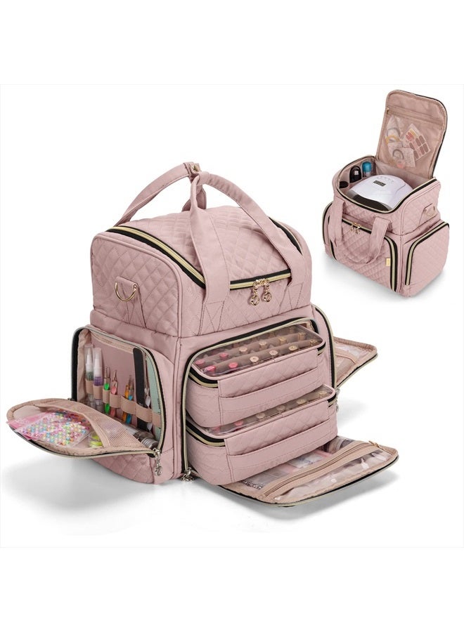 LUXJA Nail Polish Organizer Holds 48 Bottles and a Nail Lamp, Nail Polish Case with 2 Removable Bags and Tools Storage Pockets (Patent Pending), Pale Rose - Image 1