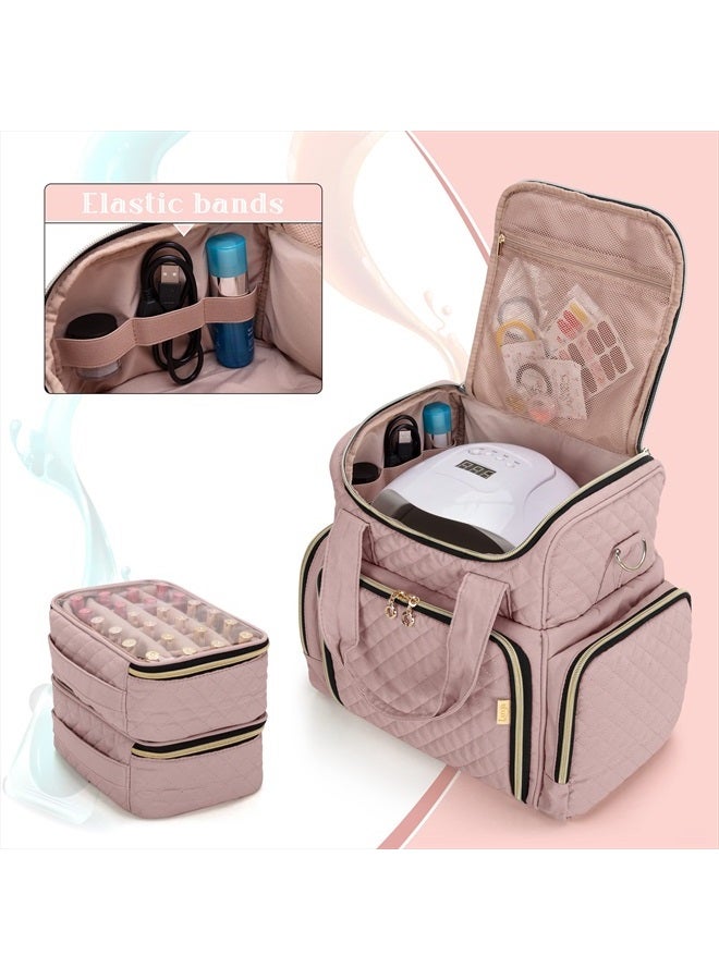 LUXJA Nail Polish Organizer Holds 48 Bottles and a Nail Lamp, Nail Polish Case with 2 Removable Bags and Tools Storage Pockets (Patent Pending), Pale Rose - Image 2