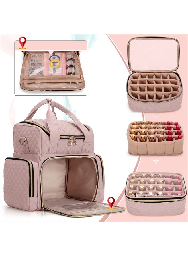 LUXJA Nail Polish Organizer Holds 48 Bottles and a Nail Lamp, Nail Polish Case with 2 Removable Bags and Tools Storage Pockets (Patent Pending), Pale Rose - Image 3