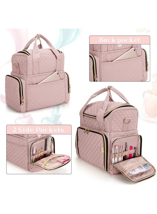 LUXJA Nail Polish Organizer Holds 48 Bottles and a Nail Lamp, Nail Polish Case with 2 Removable Bags and Tools Storage Pockets (Patent Pending), Pale Rose - Image 4