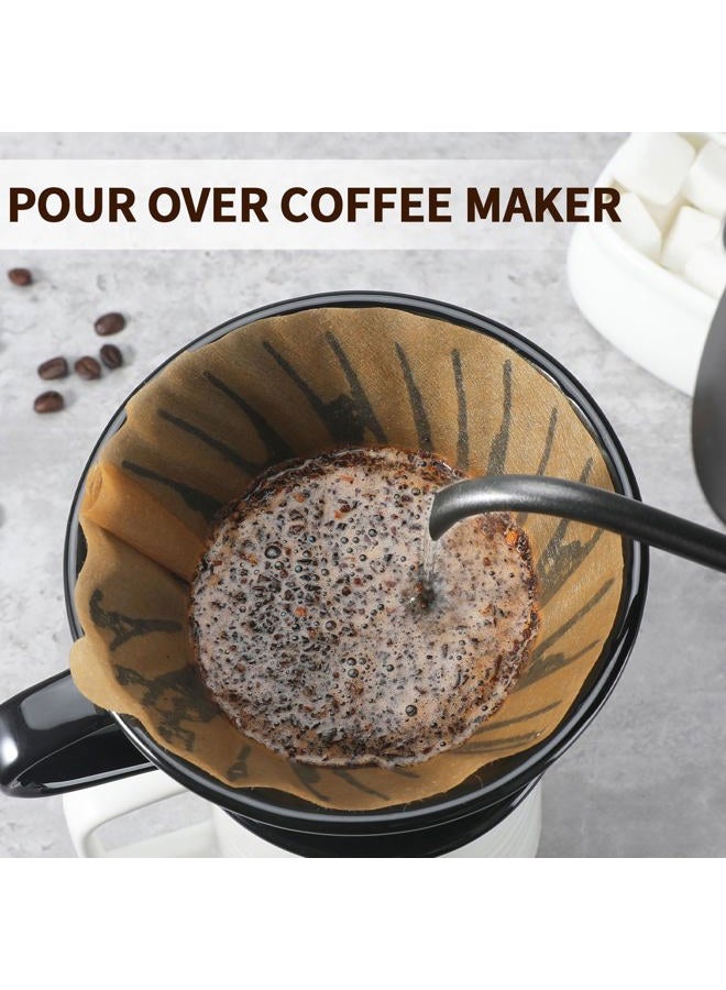Mongdio V60 Ceramic Pour Over Coffee Dripper, Reusable Porcelain Portable Pour Over Coffee Maker, Slow Brewing Accessories with 1 Holes for Home - Size 02 Black - Image 5
