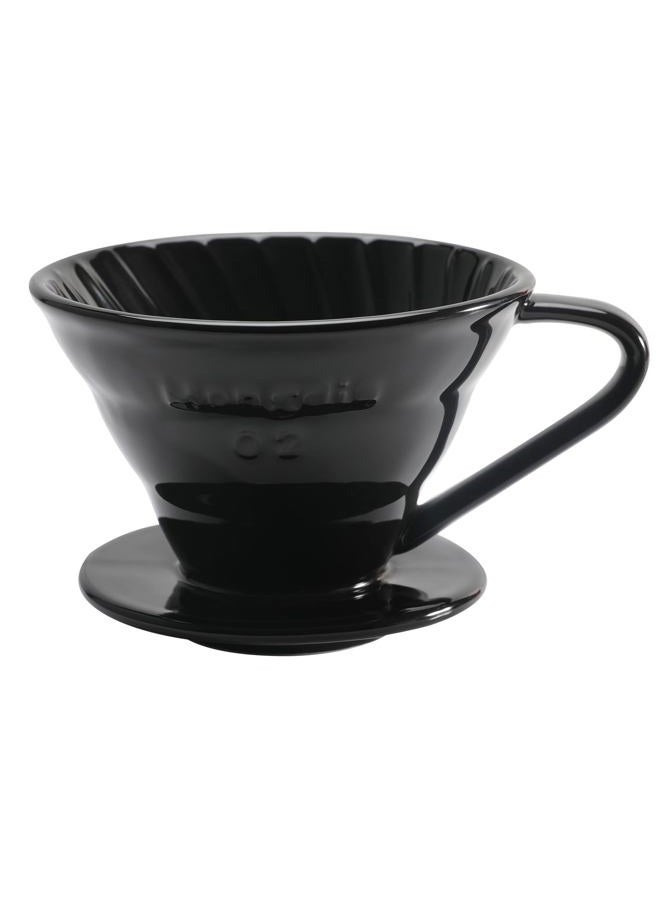 Mongdio V60 Ceramic Pour Over Coffee Dripper, Reusable Porcelain Portable Pour Over Coffee Maker, Slow Brewing Accessories with 1 Holes for Home - Size 02 Black - Image 1