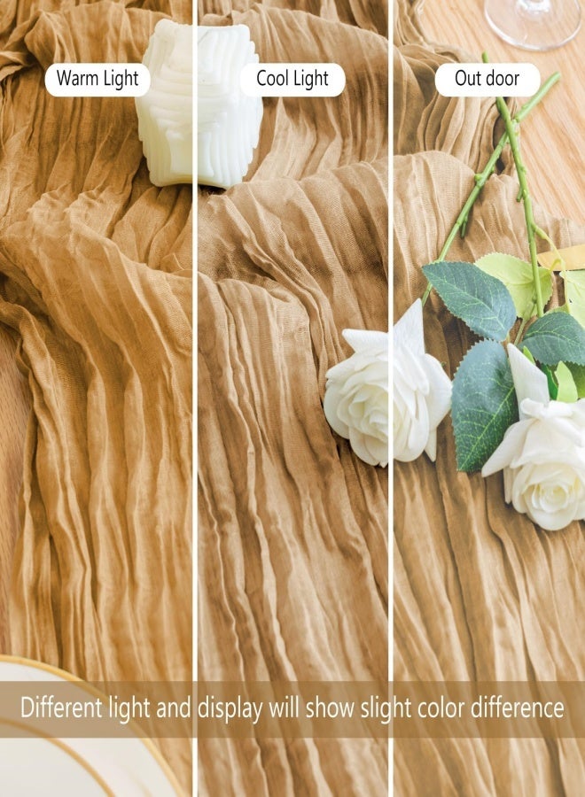 SUCITY 2PCS Table Runner 300*90cm Boho Table Decor Table Runner Rustic Sheer forWedding Baby Shower Birthday Party Cake Table Centerpieces Rustic Sheer Table Khaki and gray - Image 5