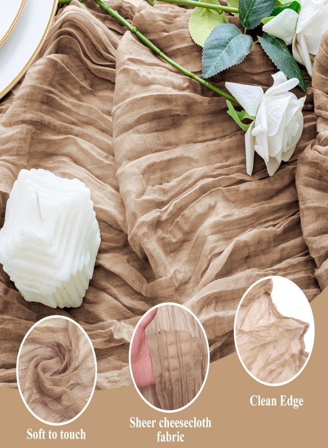 SUCITY 2PCS Table Runner 300*90cm Boho Table Decor Table Runner Rustic Sheer forWedding Baby Shower Birthday Party Cake Table Centerpieces Rustic Sheer Table Khaki and gray - Image 3