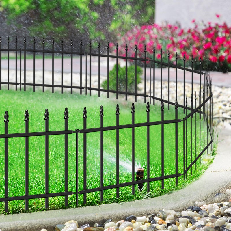 FOREHOGAR Decorative Metal Garden Fence 18 in H x 10 ft L, Small Border Roman Column Deco, Barrier Fencing for Yard Flower Bed Lawn Landscape Outdoor, 5 Panels + 6 Stakes Black - Image 2
