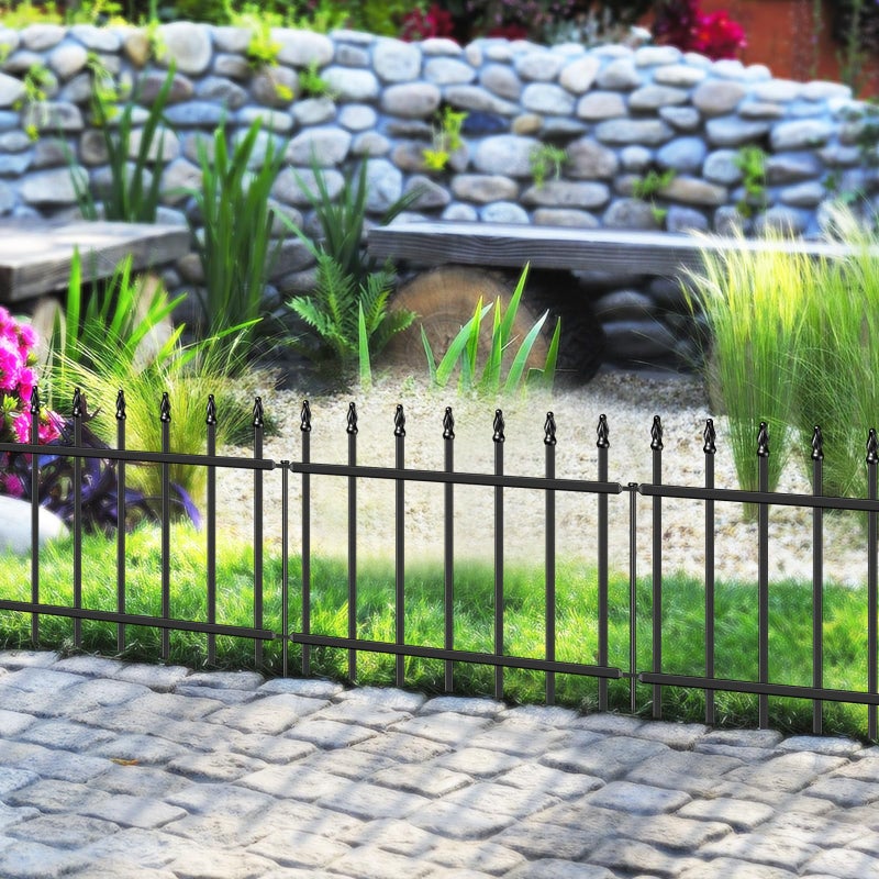 FOREHOGAR Decorative Metal Garden Fence 18 in H x 10 ft L, Small Border Roman Column Deco, Barrier Fencing for Yard Flower Bed Lawn Landscape Outdoor, 5 Panels + 6 Stakes Black - Image 1