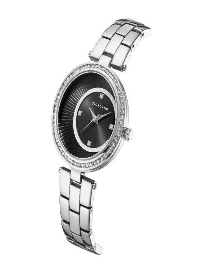 Giordano AW22 Collection Analog Stylish Watch for Women's Water Resistant Fashion Watch with Stainless Steel Case Wrist Watch to Compliment Your Look - A2056, Dial: Black Strap: Silver, Medium, - Image 4