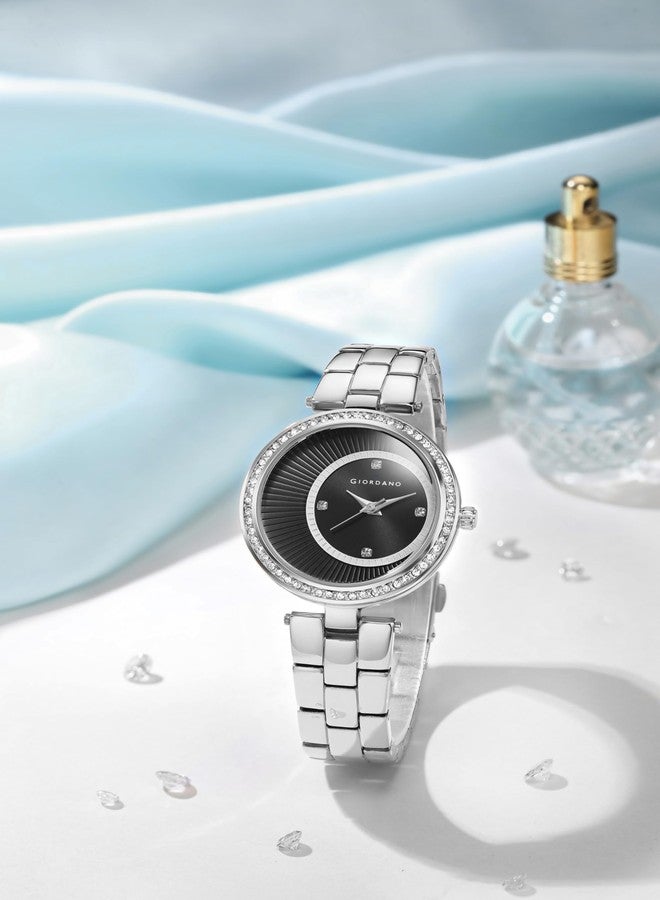 Giordano AW22 Collection Analog Stylish Watch for Women's Water Resistant Fashion Watch with Stainless Steel Case Wrist Watch to Compliment Your Look - A2056, Dial: Black Strap: Silver, Medium, - Image 3