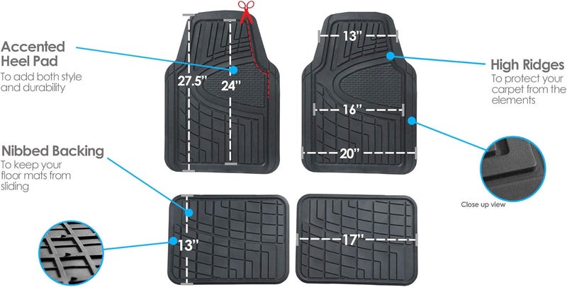F11311 Black Universal Fit Heavy Duty Rubber Automotive Floor Mats - Image 2