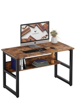 XiuWoo Computer desk with hutch and bookshelf home office desk with space saving design, metal legs table desk with upper storage shelves for study writing and workstation, easy assemble 120x45x72cm  - Image 4