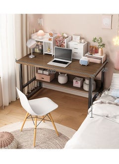 XiuWoo Computer desk with hutch and bookshelf home office desk with space saving design, metal legs table desk with upper storage shelves for study writing and workstation, easy assemble 120x45x72cm  - Image 2