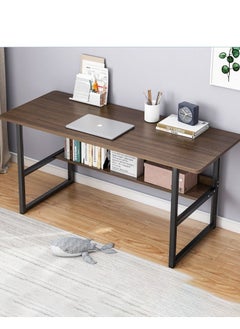 XiuWoo Computer desk with hutch and bookshelf home office desk with space saving design, metal legs table desk with upper storage shelves for study writing and workstation, easy assemble 120x45x72cm  - Image 3