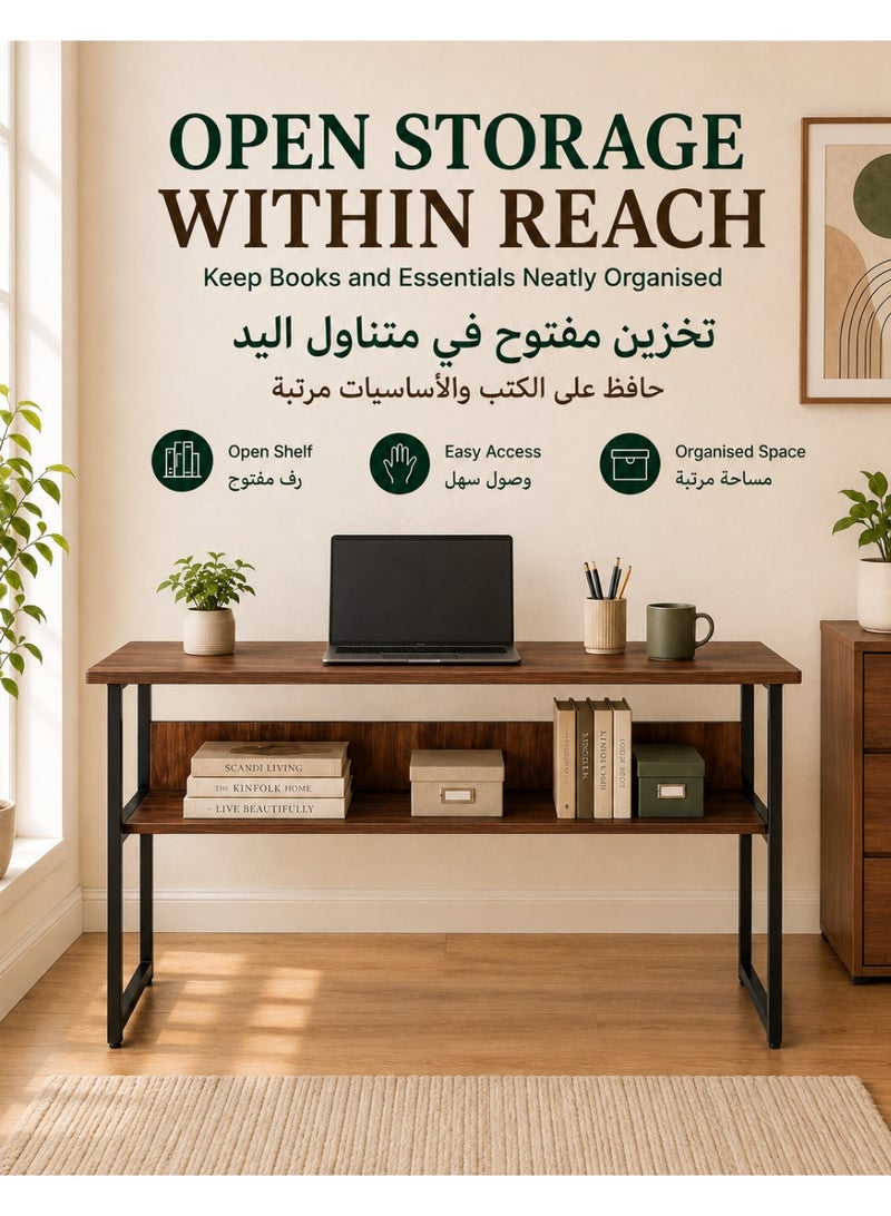 XiuWoo Computer desk with hutch and bookshelf home office desk with space saving design, metal legs table desk with upper storage shelves for study writing and workstation, easy assemble 120x45x72cm - Image 5
