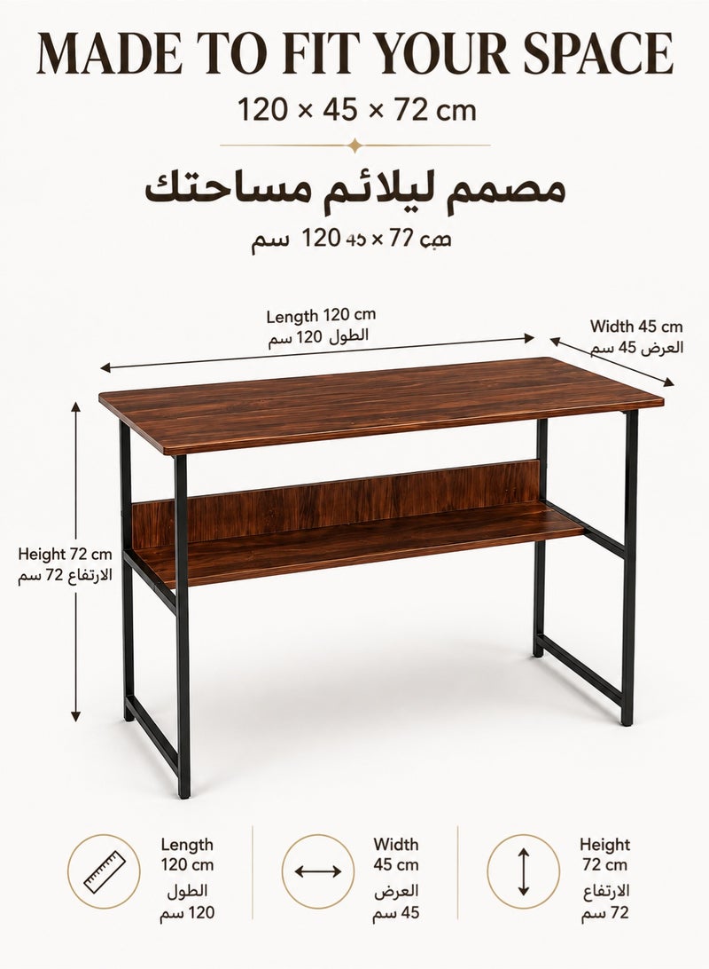 XiuWoo Computer desk with hutch and bookshelf home office desk with space saving design, metal legs table desk with upper storage shelves for study writing and workstation, easy assemble 120x45x72cm - Image 4