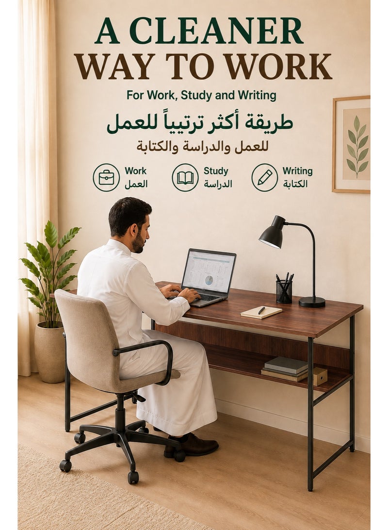 XiuWoo Computer desk with hutch and bookshelf home office desk with space saving design, metal legs table desk with upper storage shelves for study writing and workstation, easy assemble 120x45x72cm - Image 2