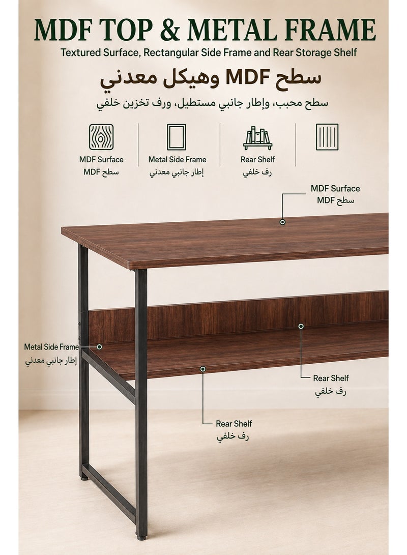 XiuWoo Computer desk with hutch and bookshelf home office desk with space saving design, metal legs table desk with upper storage shelves for study writing and workstation, easy assemble 120x45x72cm - Image 3